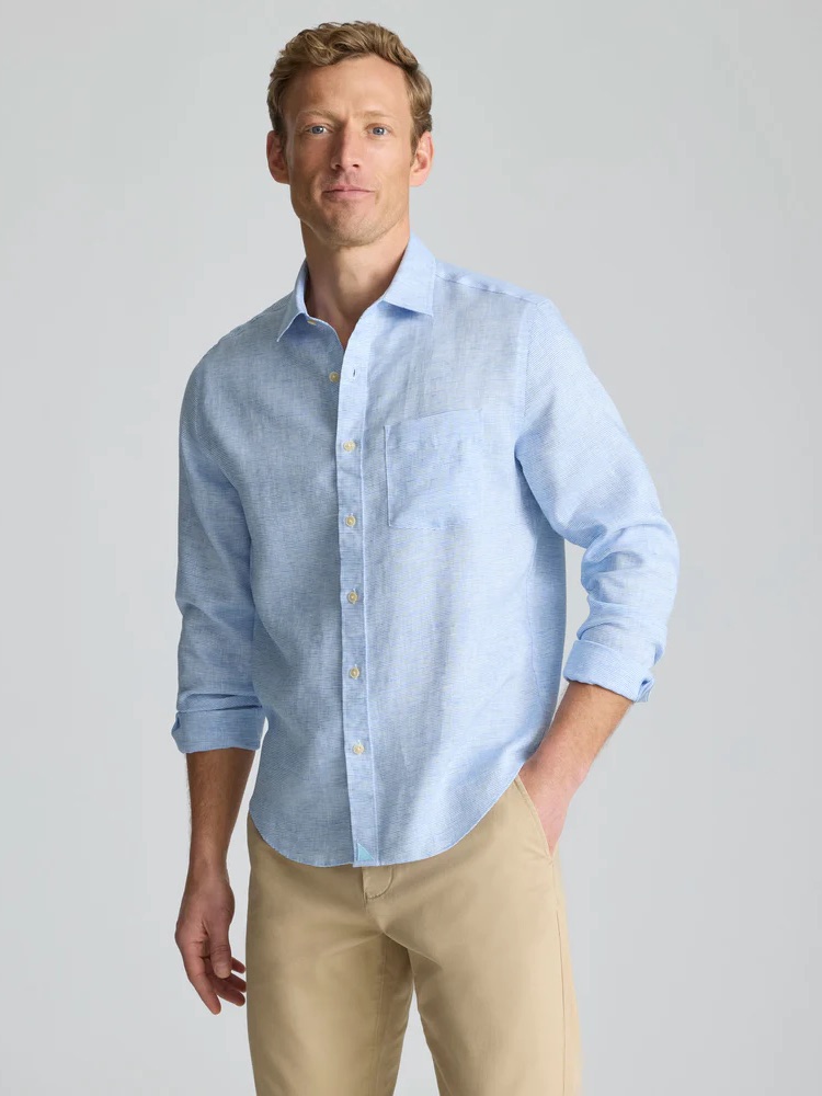 Untuckit Blue 100% Linen Casual Button Down Long Sleeve Shirt
